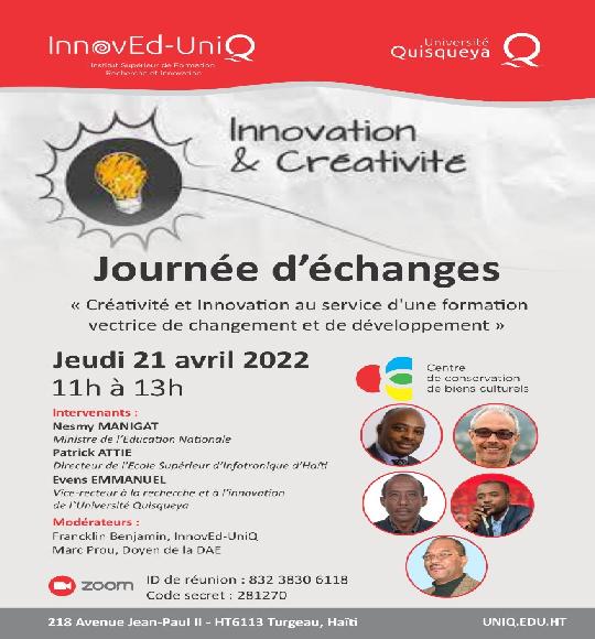 Journée d'échanges sur le thème : Créativité et Innovation au service d'une formation vectrice de changement et de développement