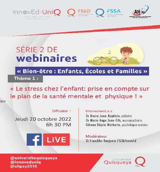 Webinaire InnovEd sur le stress chez l'enfant : prise en compte sur le plan de la santé mentale et physique