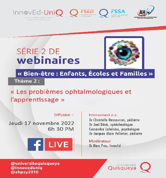 Webinaire InnovEd sur les problèmes ophtalmologiques et l'apprentissage